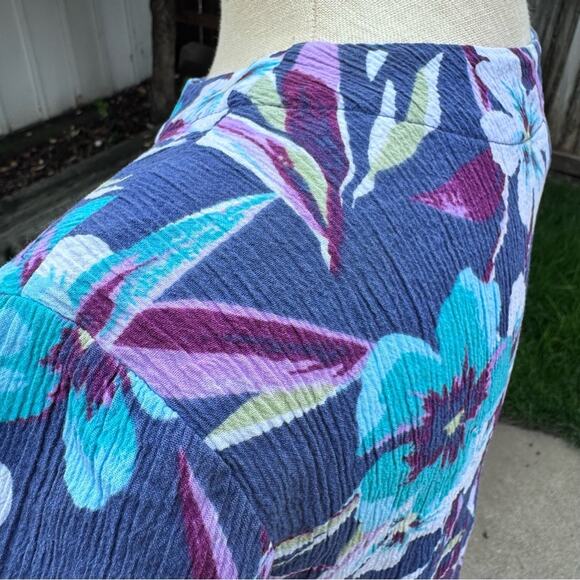 Appleseed's Blue Floral Button Up Blouse Crinkle Top Women's Size Medium - Picture 6 of 9